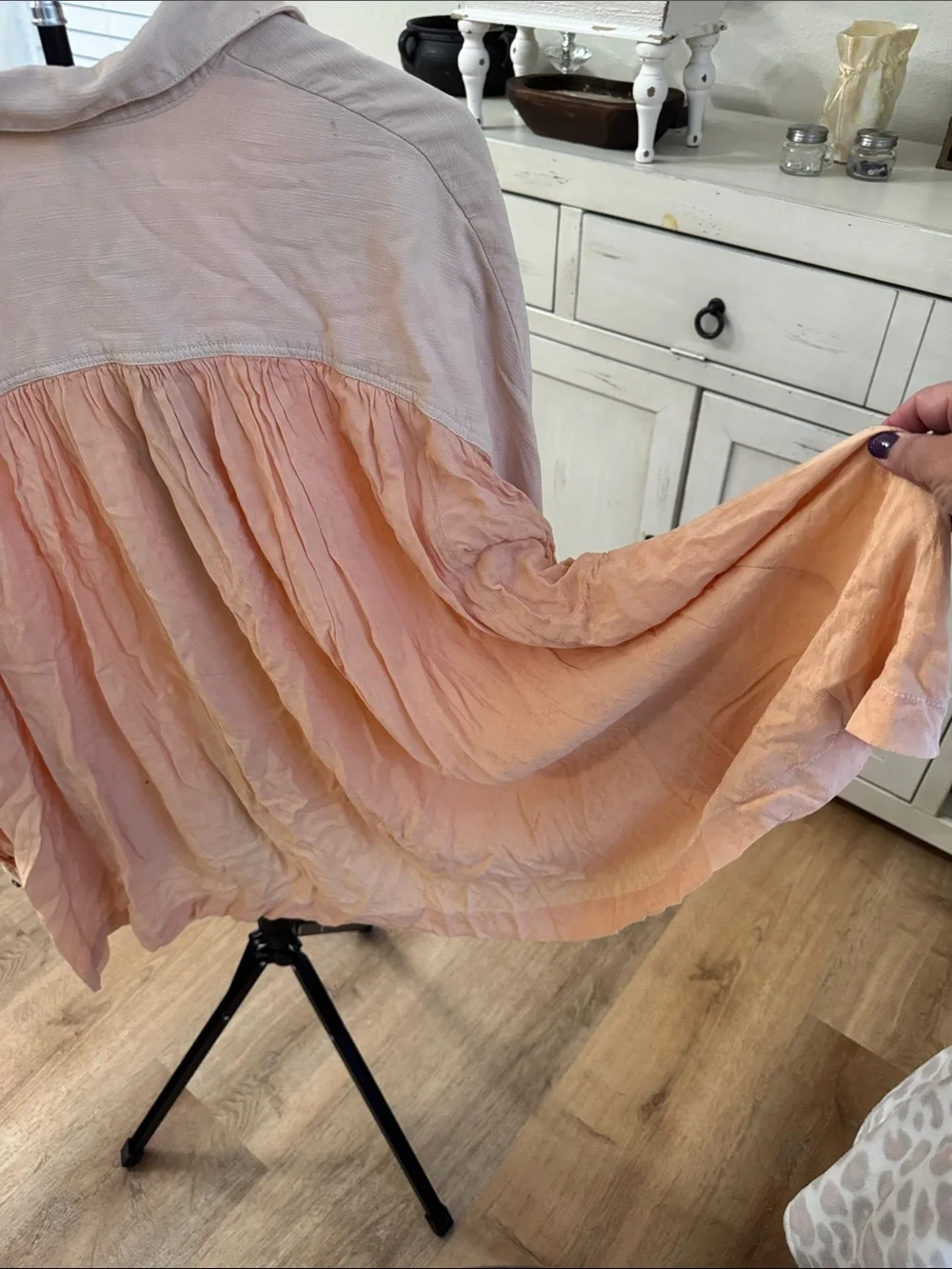 #842 FREE PEOPLE Peach 2-Tone Half Button Boho Flowy Oversized Blouse w Pockets